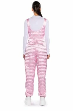 LUSH QUILTED SATIN SLEEVELESS JUMPSUIT -AKIRA Sales Shop lush quilted satin sleeveless jumpsuit pink 4 4