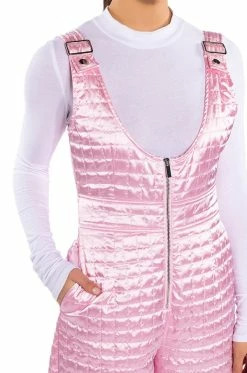 LUSH QUILTED SATIN SLEEVELESS JUMPSUIT -AKIRA Sales Shop lush quilted satin sleeveless jumpsuit pink 5 5