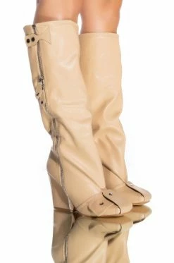 LUXE IN LOVE KNEE HIGH CHUNKY BOOT IN NUDE