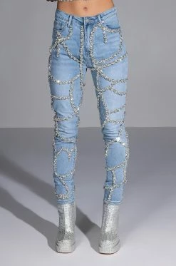MAKE A WISH RHINESTONE HIGH WAISTED SKINNY JEAN 25 MAKE A WISH RHINESTONE HIGH WAISTED SKINNY JEAN -AKIRA Sales Shop make a wish rhinestone high waisted skinny jean light blue denim 10 10