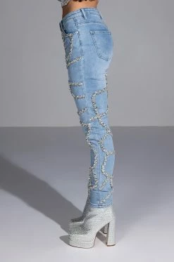 MAKE A WISH RHINESTONE HIGH WAISTED SKINNY JEAN 26 MAKE A WISH RHINESTONE HIGH WAISTED SKINNY JEAN -AKIRA Sales Shop make a wish rhinestone high waisted skinny jean light blue denim 11 11