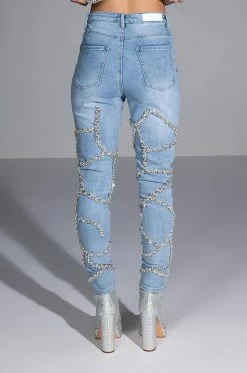 MAKE A WISH RHINESTONE HIGH WAISTED SKINNY JEAN 27 MAKE A WISH RHINESTONE HIGH WAISTED SKINNY JEAN -AKIRA Sales Shop make a wish rhinestone high waisted skinny jean light blue denim 12 12