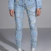 MAKE A WISH RHINESTONE HIGH WAISTED SKINNY JEAN -AKIRA Sales Shop make a wish rhinestone high waisted skinny jean light blue denim 1 1