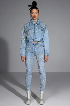 MAKE A WISH RHINESTONE HIGH WAISTED SKINNY JEAN 20 MAKE A WISH RHINESTONE HIGH WAISTED SKINNY JEAN -AKIRA Sales Shop make a wish rhinestone high waisted skinny jean light blue denim 5 5