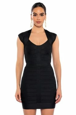 MILA CAP SLEEVE BANDAGE MINI DRESS IN BLACK