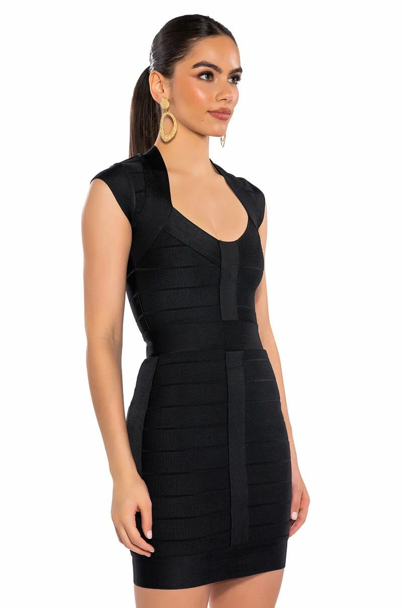 MILA CAP SLEEVE BANDAGE MINI DRESS IN BLACK - Image 2