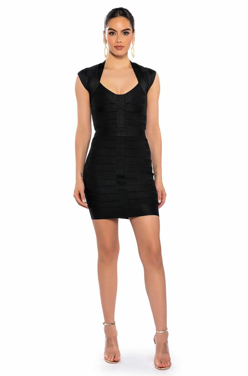 MILA CAP SLEEVE BANDAGE MINI DRESS IN BLACK - Image 3