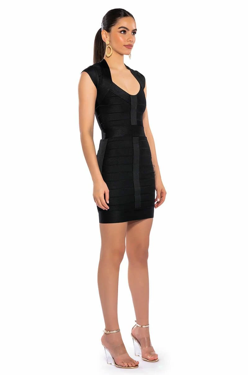 MILA CAP SLEEVE BANDAGE MINI DRESS IN BLACK - Image 4