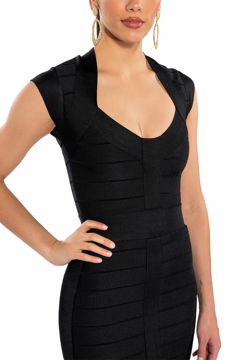 MILA CAP SLEEVE BANDAGE MINI DRESS IN BLACK - Image 7