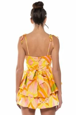 MY OWN STRIDE PATTERNED MINI ROMPER -AKIRA Sales Shop my own stride patterned mini romper yellow multi 4 4