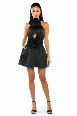 NOT YOUR BABE FLOWER DETAIL FIT AND FLARE MINI DRESS 11 NOT YOUR BABE FLOWER DETAIL FIT AND FLARE MINI DRESS -AKIRA Sales Shop not your babe flower detail fit and flare mini dress black 3 3
