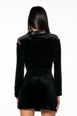 ON MY WAY VELVET CUTOUT LONG SLEEVE MINI DRESS -AKIRA Sales Shop on my way velvet cutout long sleeve mini dress black 5 5
