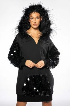 OVER THE TOP HOODED MINI DRESS