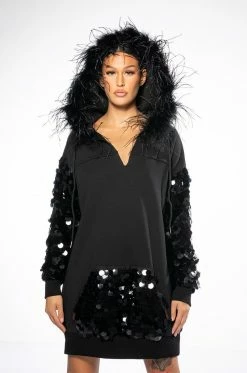 OVER THE TOP HOODED MINI DRESS -AKIRA Sales Shop over the top hooded mini dress black 3 3