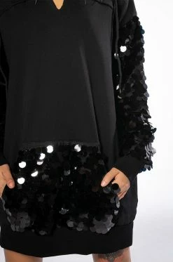 OVER THE TOP HOODED MINI DRESS -AKIRA Sales Shop over the top hooded mini dress black 7 7