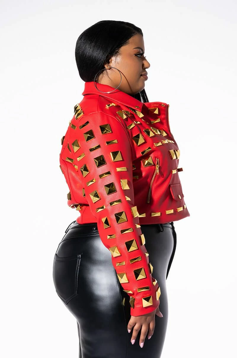 PLUS AZALEA WANG BACKSTAGE MOTO JACKET WITH OVERSIZED SQUARE STUDS - Image 5
