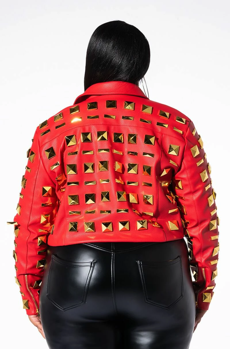 PLUS AZALEA WANG BACKSTAGE MOTO JACKET WITH OVERSIZED SQUARE STUDS - Image 6