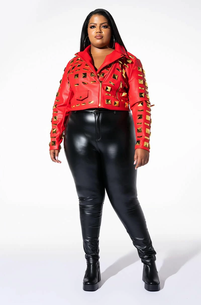 PLUS AZALEA WANG BACKSTAGE MOTO JACKET WITH OVERSIZED SQUARE STUDS - Image 8