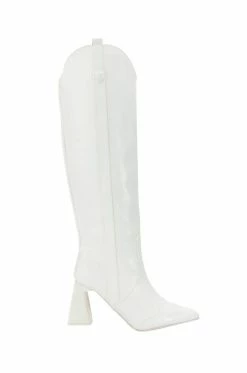 POSTED WHITE KNEE HIGH WESTERN BOOT -AKIRA Sales Shop posted white knee high western boot white 3 3