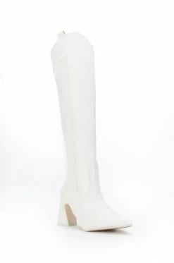 POSTED WHITE KNEE HIGH WESTERN BOOT -AKIRA Sales Shop posted white knee high western boot white 4 4