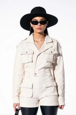 READY FOR ANYTHING LONG SLEEVE UTILITY ROMPER -AKIRA Sales Shop ready for anything long sleeve utility romper ivory 4 4