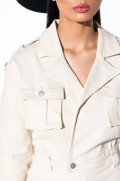 READY FOR ANYTHING LONG SLEEVE UTILITY ROMPER -AKIRA Sales Shop ready for anything long sleeve utility romper ivory 7 7