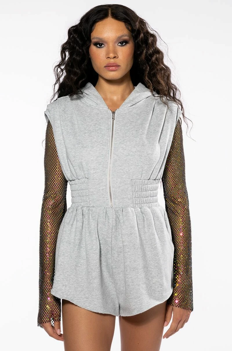 RIDE OR DIE RHINESTONE SLEEVE HOODED ROMPER - Image 4
