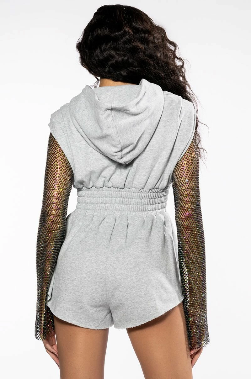RIDE OR DIE RHINESTONE SLEEVE HOODED ROMPER - Image 6