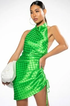 Alternative view of ROLL WITH ME CHECKERED SIDE CINCH MINI DRESS