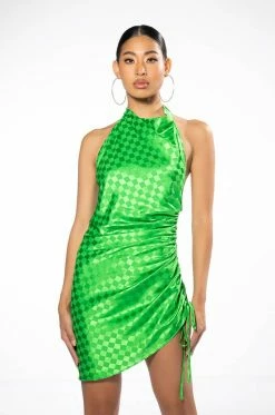 ROLL WITH ME CHECKERED SIDE CINCH MINI DRESS 13 ROLL WITH ME CHECKERED SIDE CINCH MINI DRESS -AKIRA Sales Shop roll with me checkered side cinch mini dress green 4 4