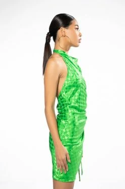 ROLL WITH ME CHECKERED SIDE CINCH MINI DRESS 15 ROLL WITH ME CHECKERED SIDE CINCH MINI DRESS -AKIRA Sales Shop roll with me checkered side cinch mini dress green 6 6