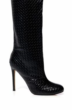 RONNIE WEAVED THIGH HIGH BOOT IN BLACK -AKIRA Sales Shop ronnie weaved thigh high boot in black black 5 5