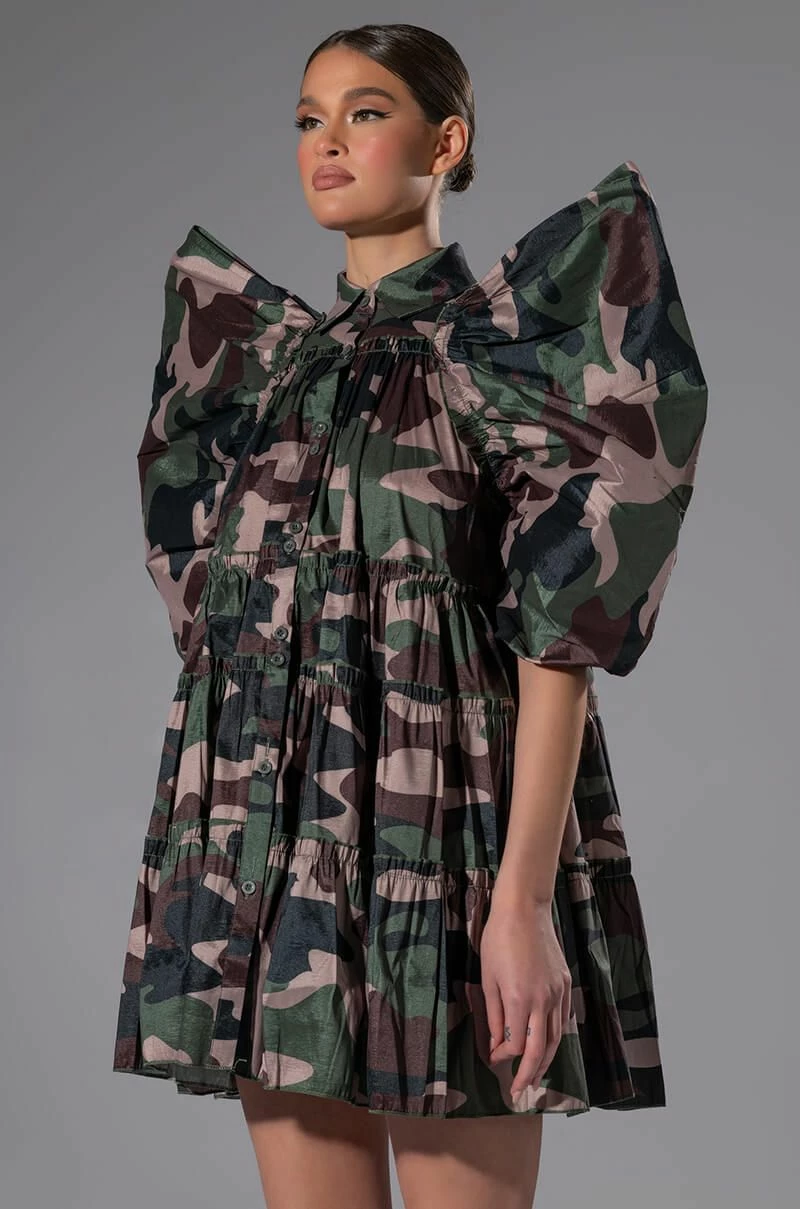 RUFFLE SLEEVE CAMO PRINT TRAPEZE MINI DRESS 4 RUFFLE SLEEVE CAMO PRINT TRAPEZE MINI DRESS - Image 2