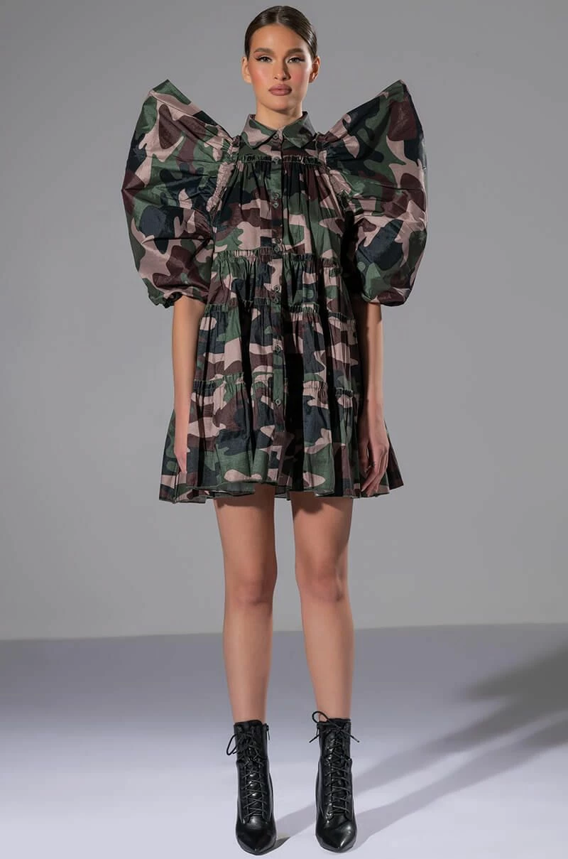 RUFFLE SLEEVE CAMO PRINT TRAPEZE MINI DRESS 5 RUFFLE SLEEVE CAMO PRINT TRAPEZE MINI DRESS - Image 3