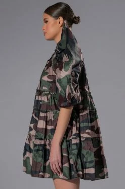 RUFFLE SLEEVE CAMO PRINT TRAPEZE MINI DRESS 13 RUFFLE SLEEVE CAMO PRINT TRAPEZE MINI DRESS -AKIRA Sales Shop ruffle sleeve camo print trapeze mini dress camo 5 5