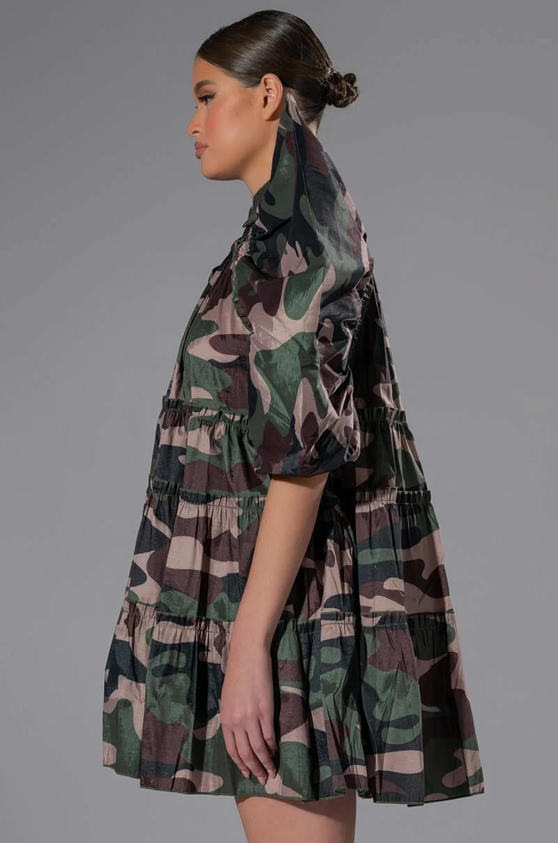 RUFFLE SLEEVE CAMO PRINT TRAPEZE MINI DRESS 7 RUFFLE SLEEVE CAMO PRINT TRAPEZE MINI DRESS - Image 5
