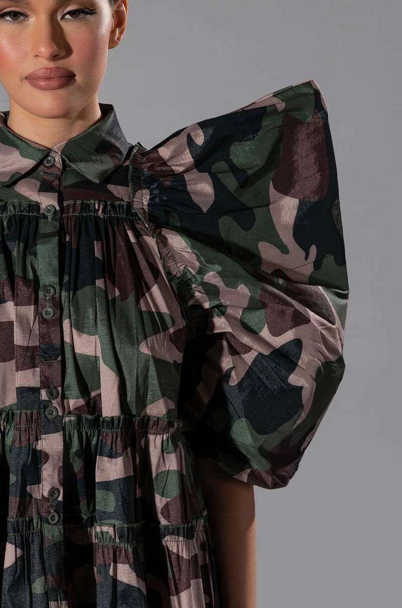 RUFFLE SLEEVE CAMO PRINT TRAPEZE MINI DRESS 9 RUFFLE SLEEVE CAMO PRINT TRAPEZE MINI DRESS - Image 7