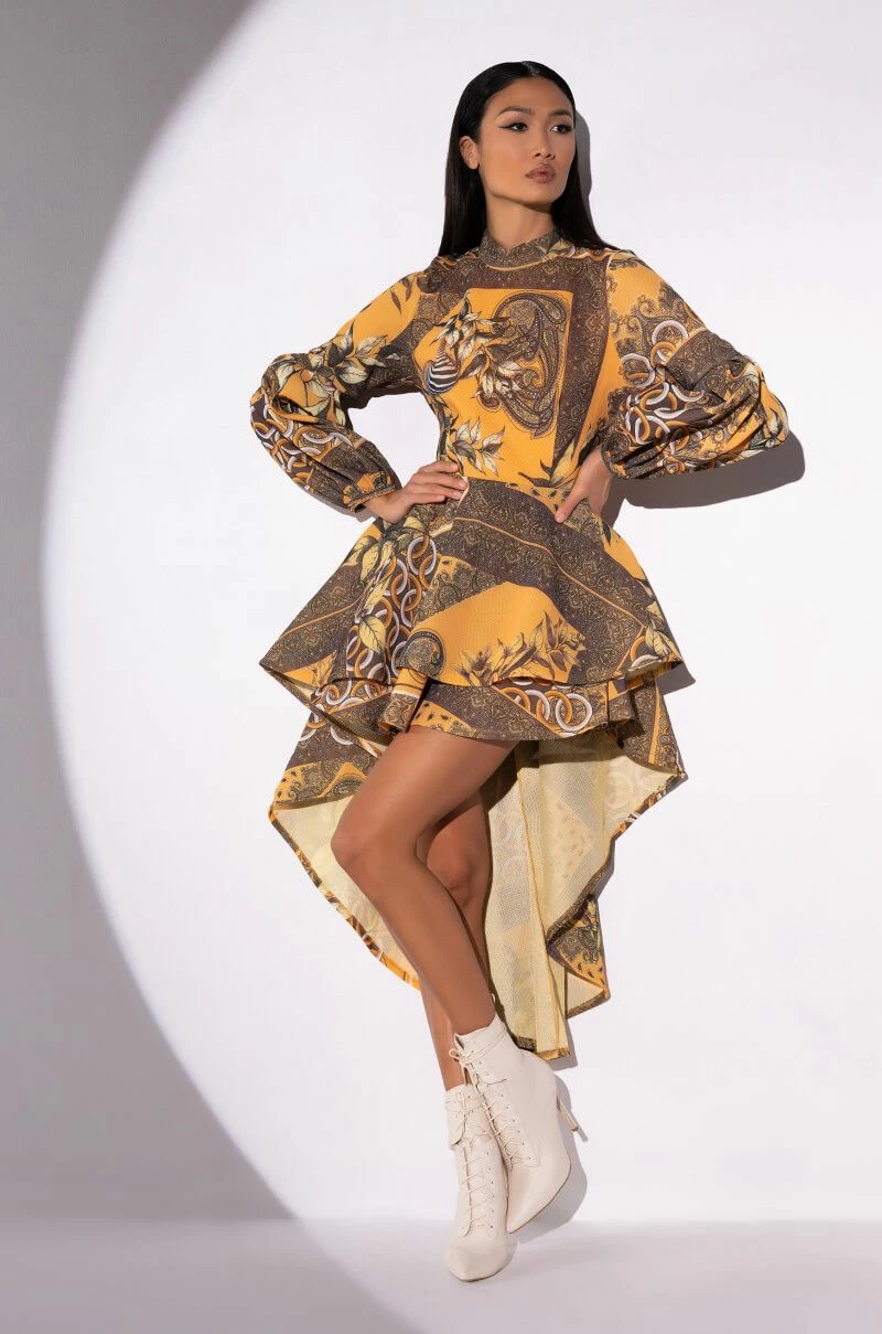 SCARF PRINT HIGH LOW LONG SLEEVE MINI DRESS 4 SCARF PRINT HIGH LOW LONG SLEEVE MINI DRESS - Image 2