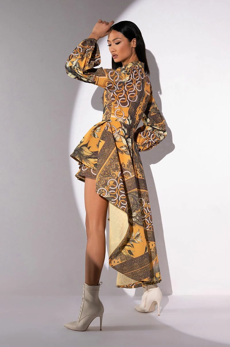 SCARF PRINT HIGH LOW LONG SLEEVE MINI DRESS 5 SCARF PRINT HIGH LOW LONG SLEEVE MINI DRESS - Image 3