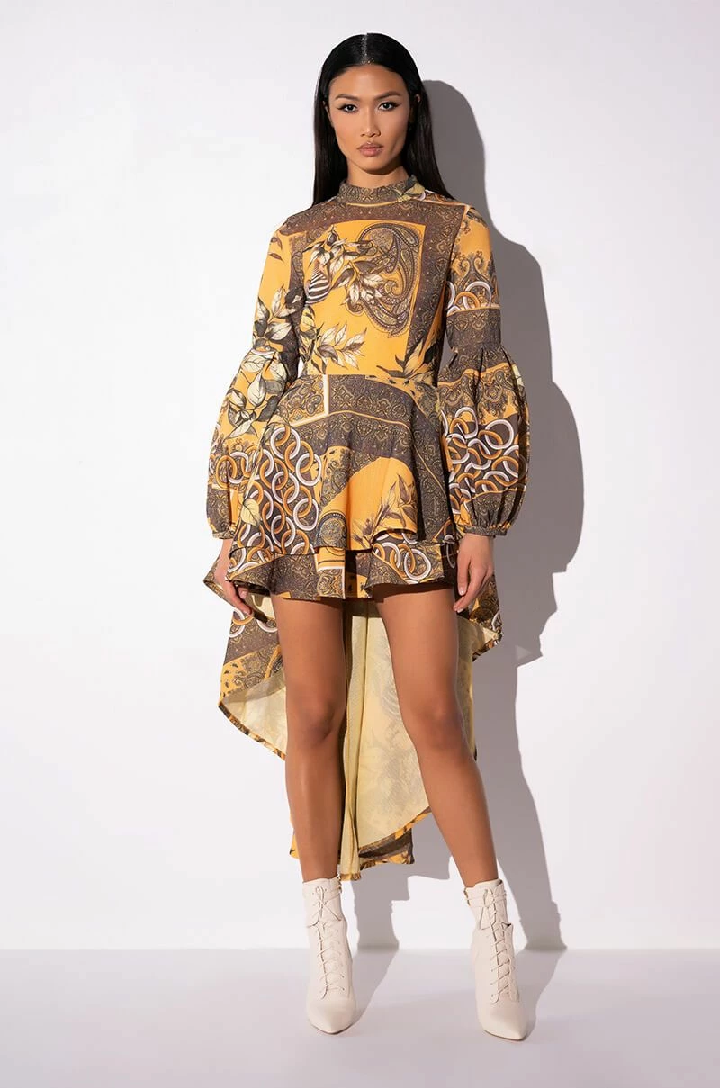 SCARF PRINT HIGH LOW LONG SLEEVE MINI DRESS 6 SCARF PRINT HIGH LOW LONG SLEEVE MINI DRESS - Image 4