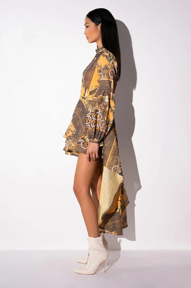 SCARF PRINT HIGH LOW LONG SLEEVE MINI DRESS 7 SCARF PRINT HIGH LOW LONG SLEEVE MINI DRESS - Image 5