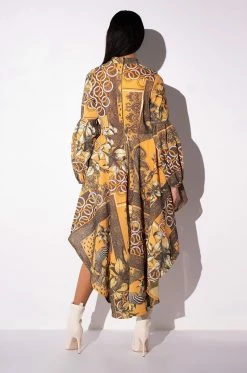 SCARF PRINT HIGH LOW LONG SLEEVE MINI DRESS 14 SCARF PRINT HIGH LOW LONG SLEEVE MINI DRESS -AKIRA Sales Shop scarf print high low long sleeve mini dress mustard 6 6