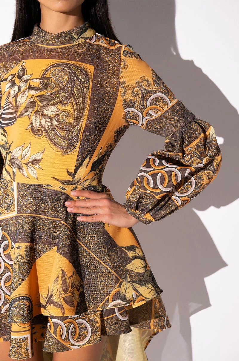 SCARF PRINT HIGH LOW LONG SLEEVE MINI DRESS 9 SCARF PRINT HIGH LOW LONG SLEEVE MINI DRESS - Image 7