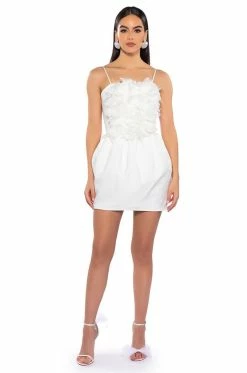 SERVE LOOKS FLORAL FEATHER APPLIQUE MINI DRESS 11 SERVE LOOKS FLORAL FEATHER APPLIQUE MINI DRESS -AKIRA Sales Shop serve looks floral feather applique mini dress white 3 3