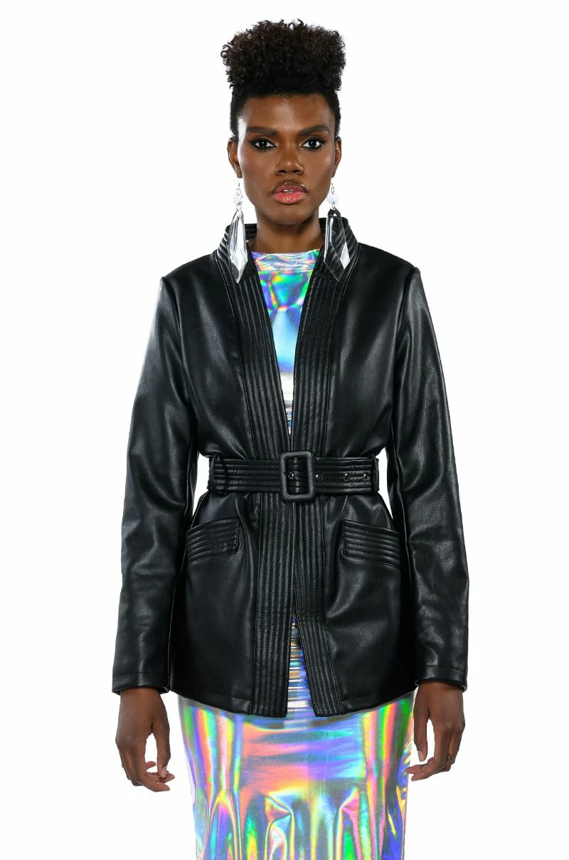 SHES A TEN BELTED FAUX LEATHER MOTO BLAZER - Image 3