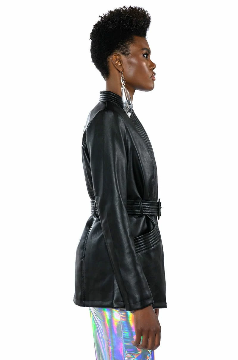 SHES A TEN BELTED FAUX LEATHER MOTO BLAZER - Image 7