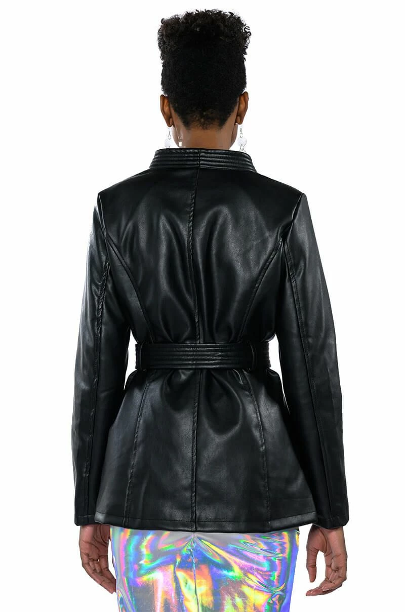 SHES A TEN BELTED FAUX LEATHER MOTO BLAZER - Image 8