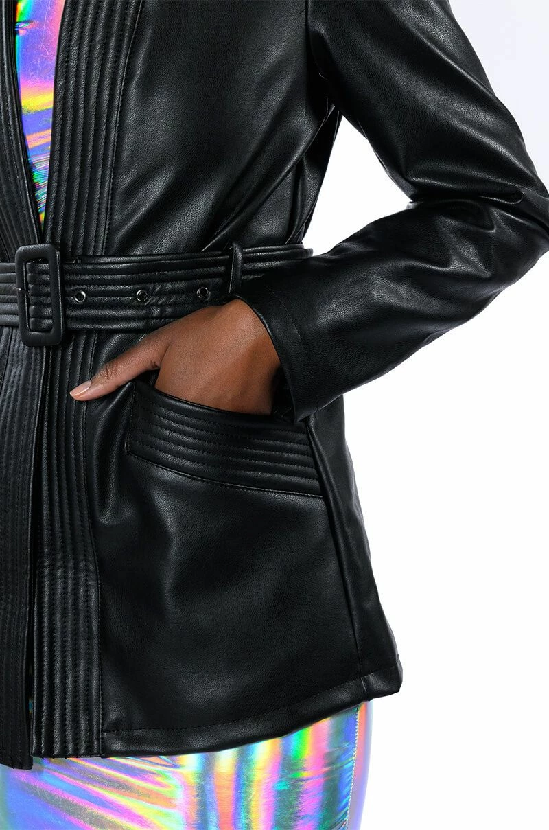 SHES A TEN BELTED FAUX LEATHER MOTO BLAZER - Image 9