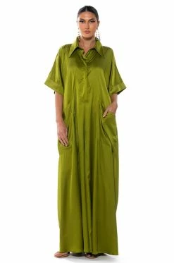 SHE'S RICH OVERSIZED SATIN JUMPSUIT IN GREEN