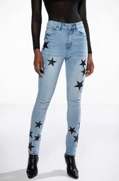 SHINING STAR PATCH DETAIL HIGH RISE SKINNY JEAN